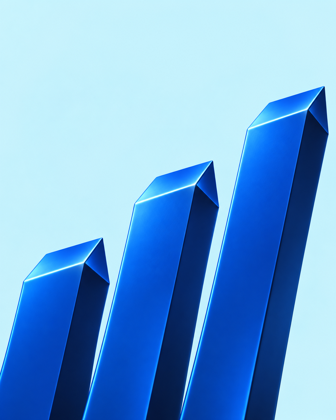 Three sculptural blue planes rising together