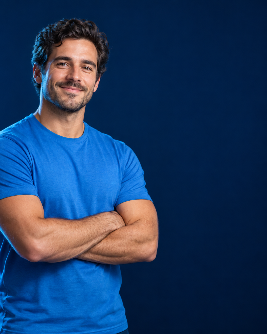A smiling car wash operator in a blue shirt
